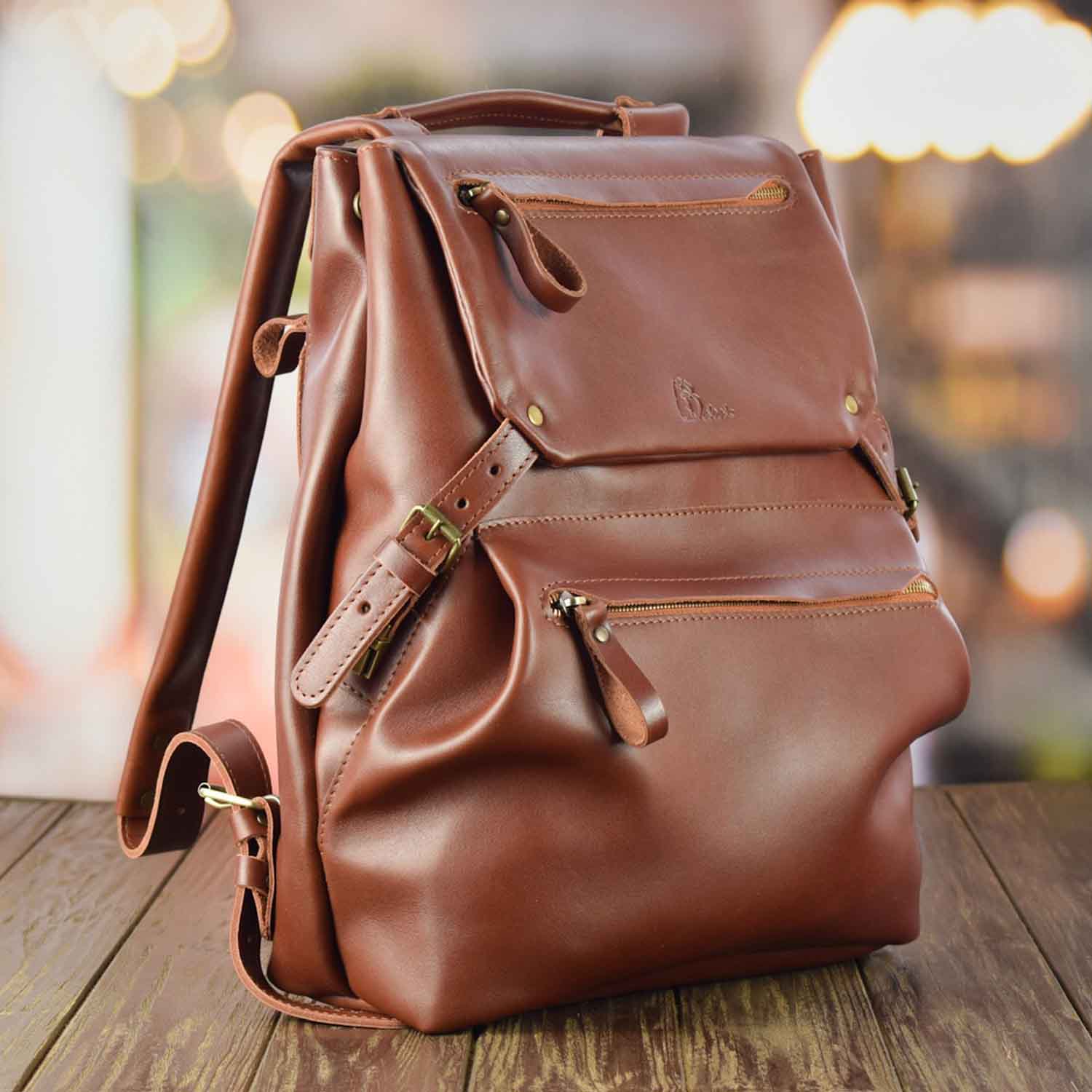 Leather backpack Trip Brandy