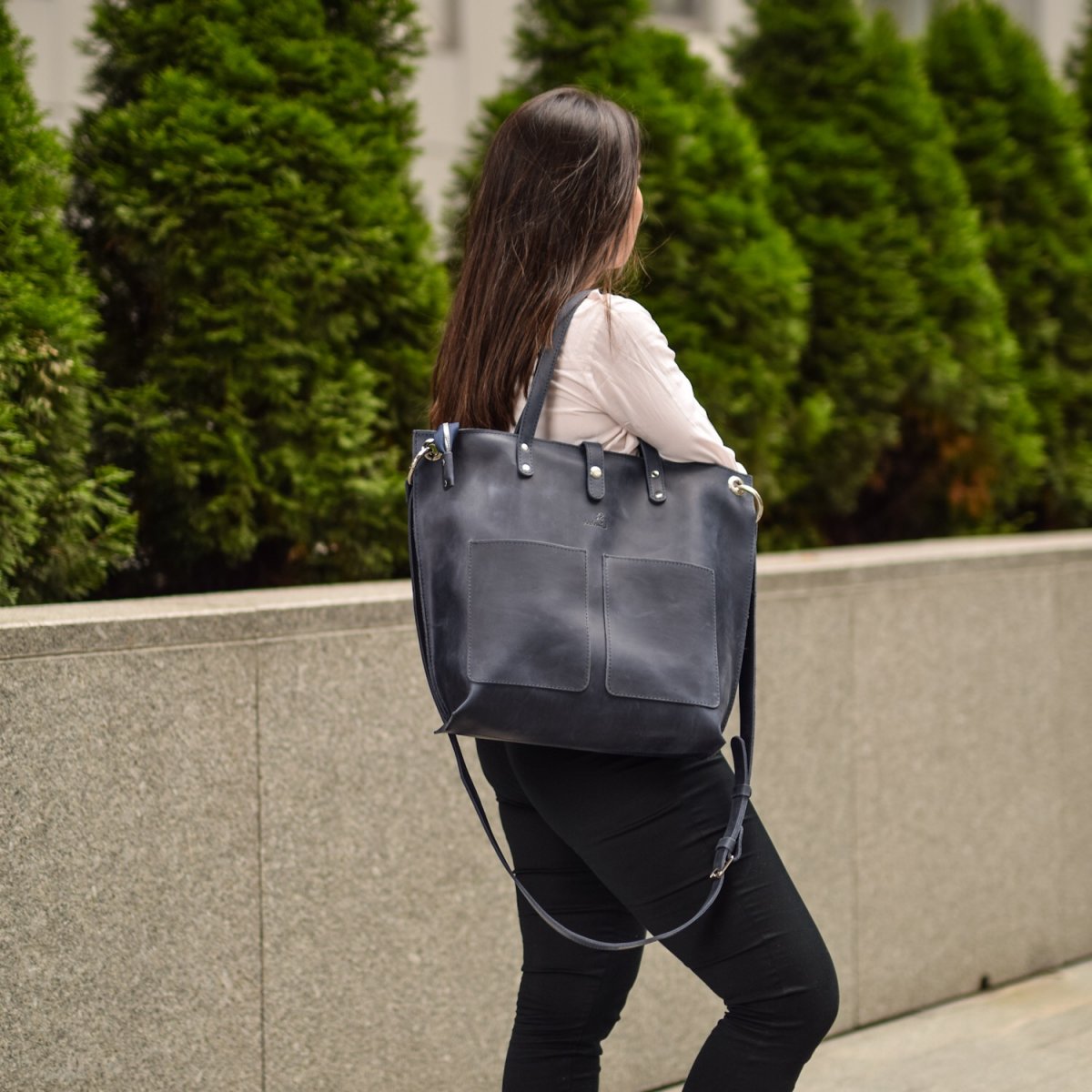 Leather Tote Bag Blue
