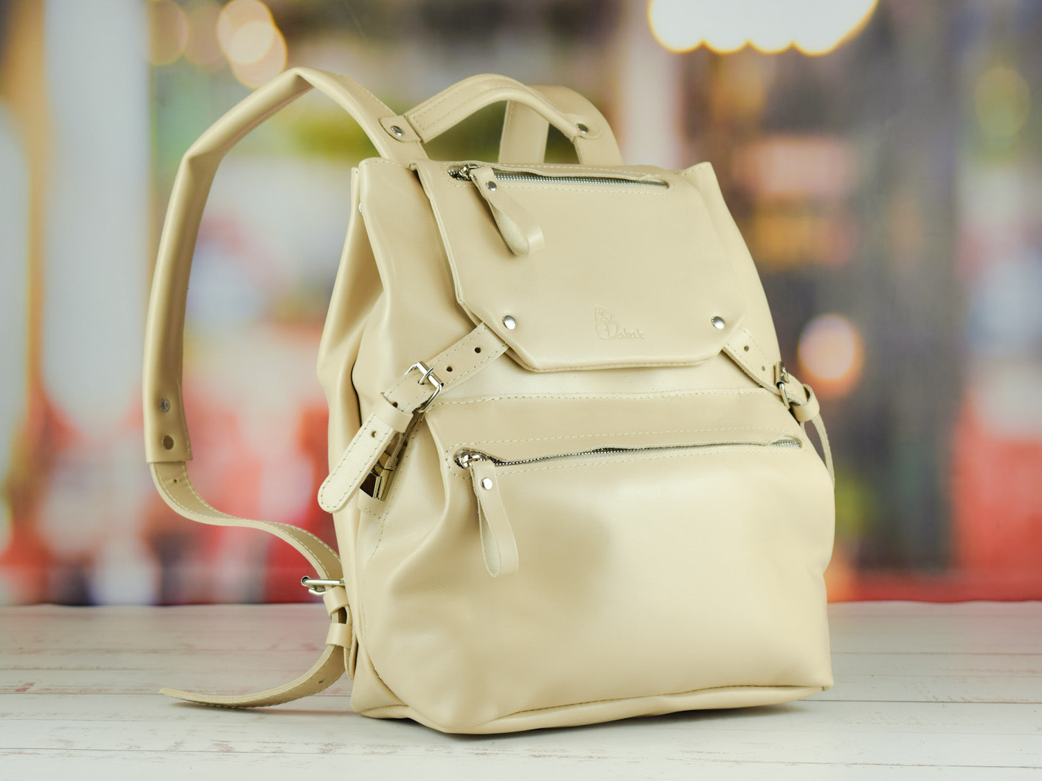 Leather backpack Trip Latte