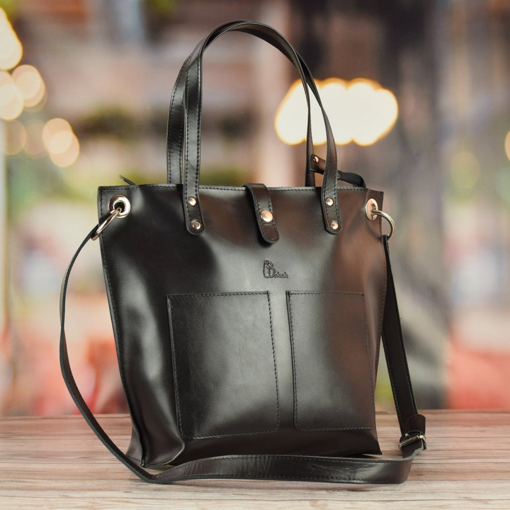 Leather Tote Bag Black-Onix "S"