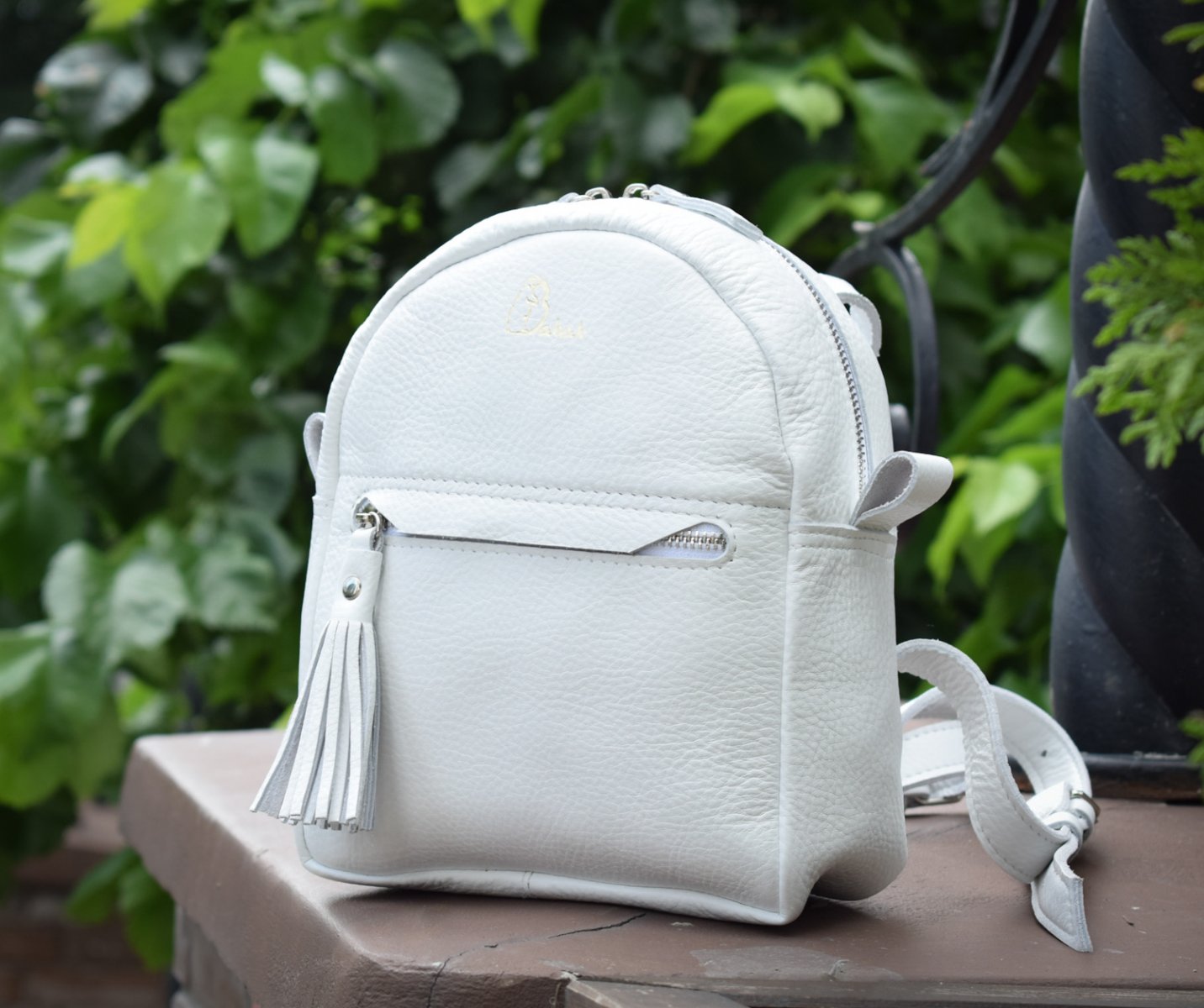 Leather backpack Milashka White-shine