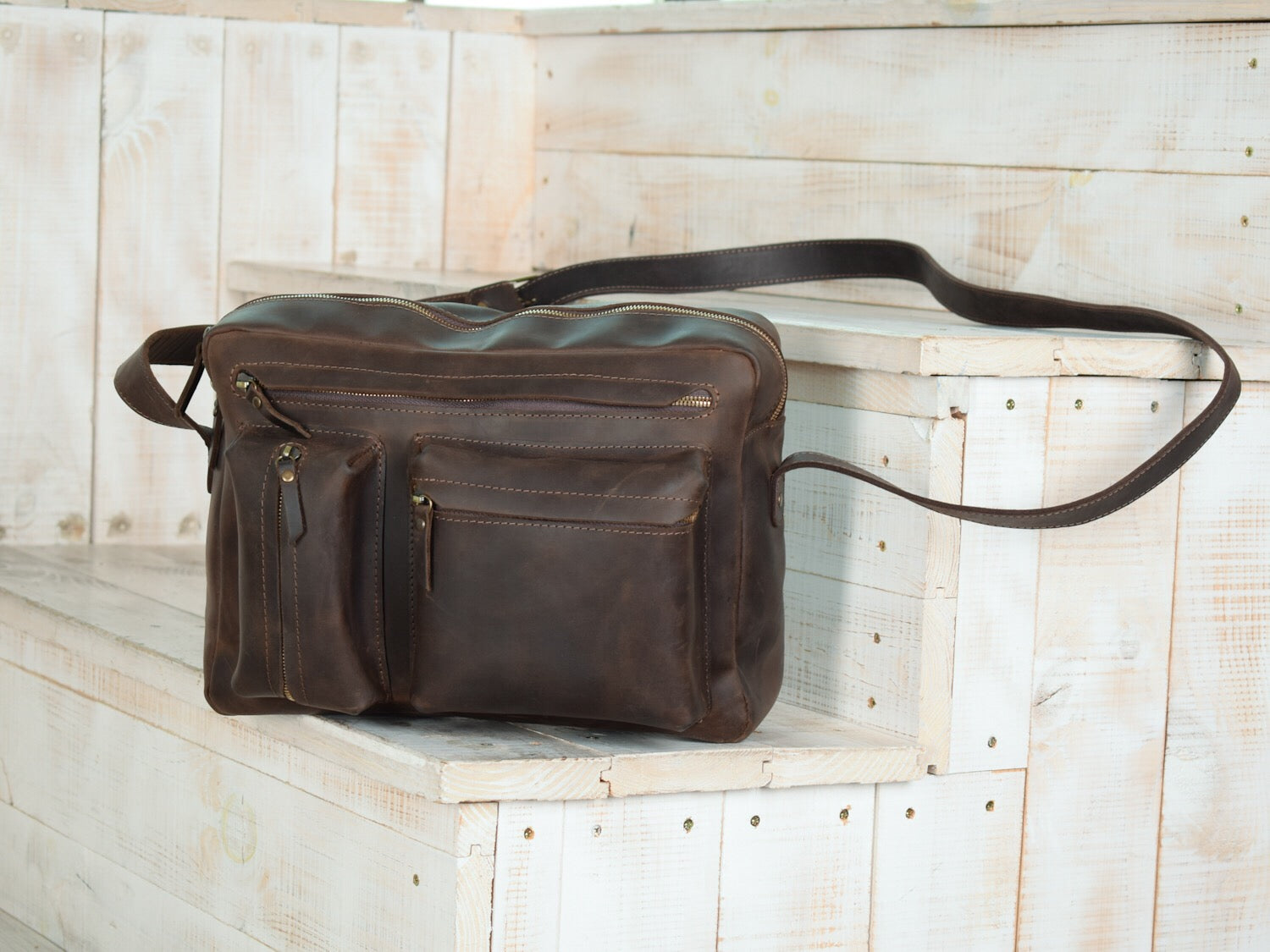 Leather bag City Brown