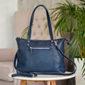 Leather bag Lady Boss Blue-shine + lining + shoulder strap