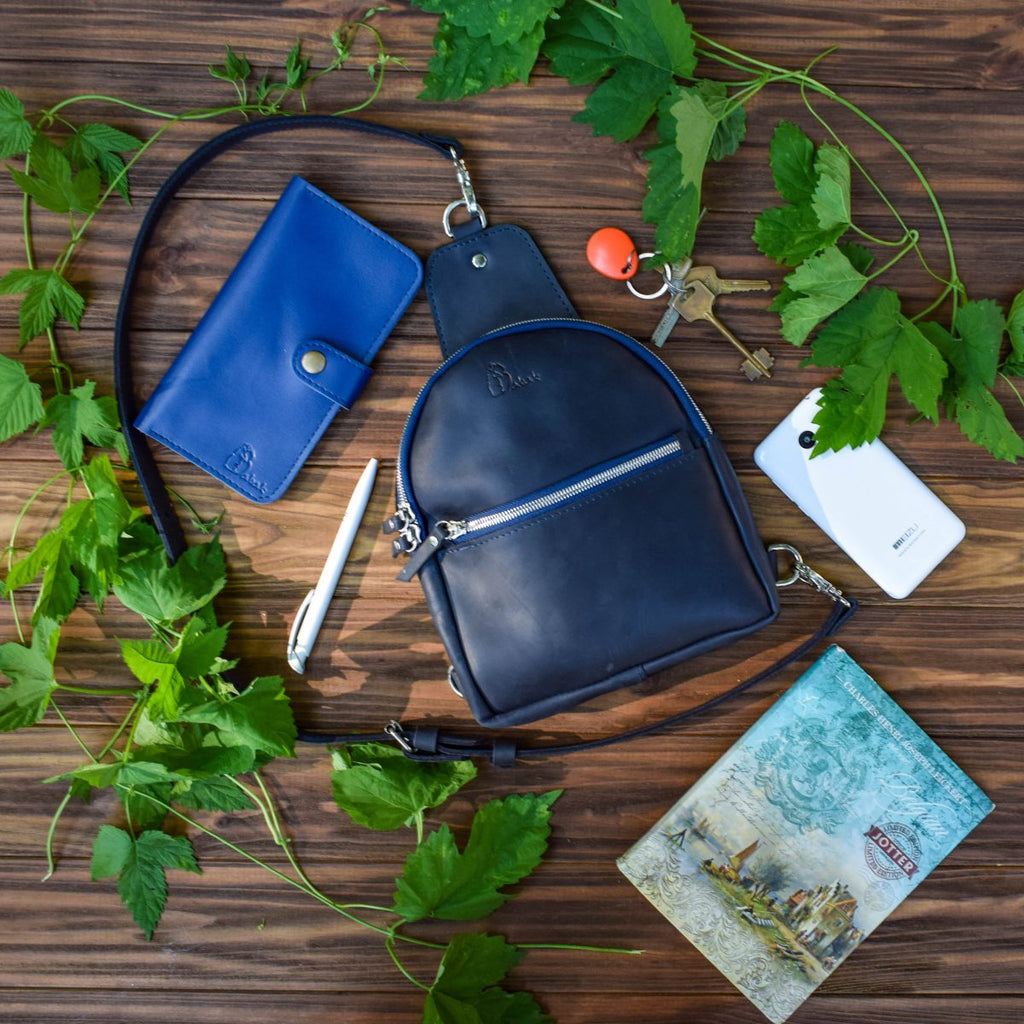 Leather backpack Sling-Bag Blue
