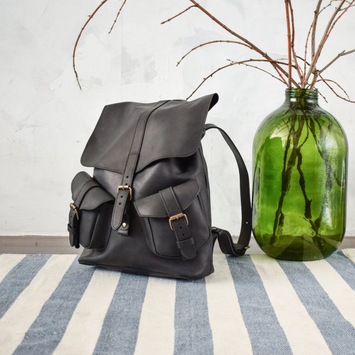 Leather backpack ROCK Black
