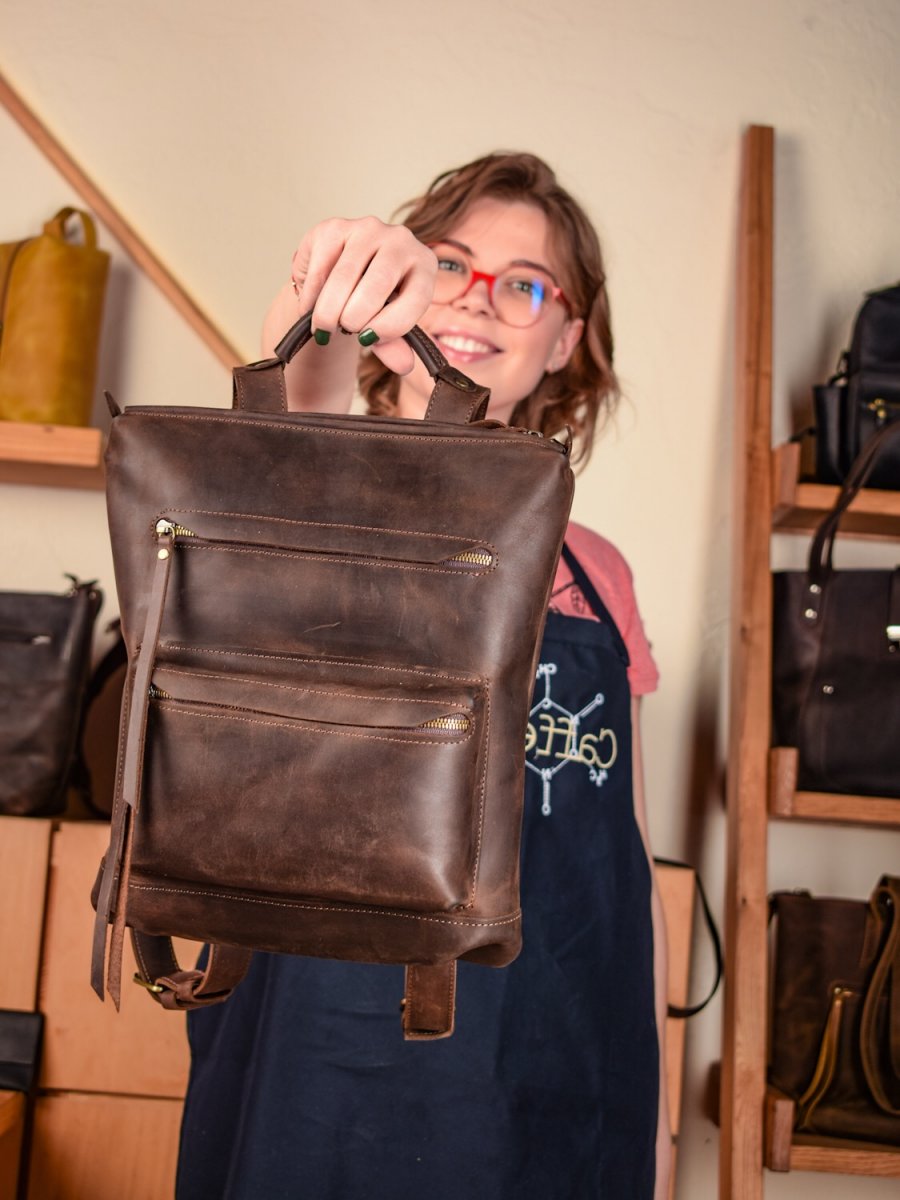 Leather backpack Boston Brown