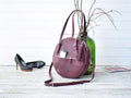 Round leather bag Marsala