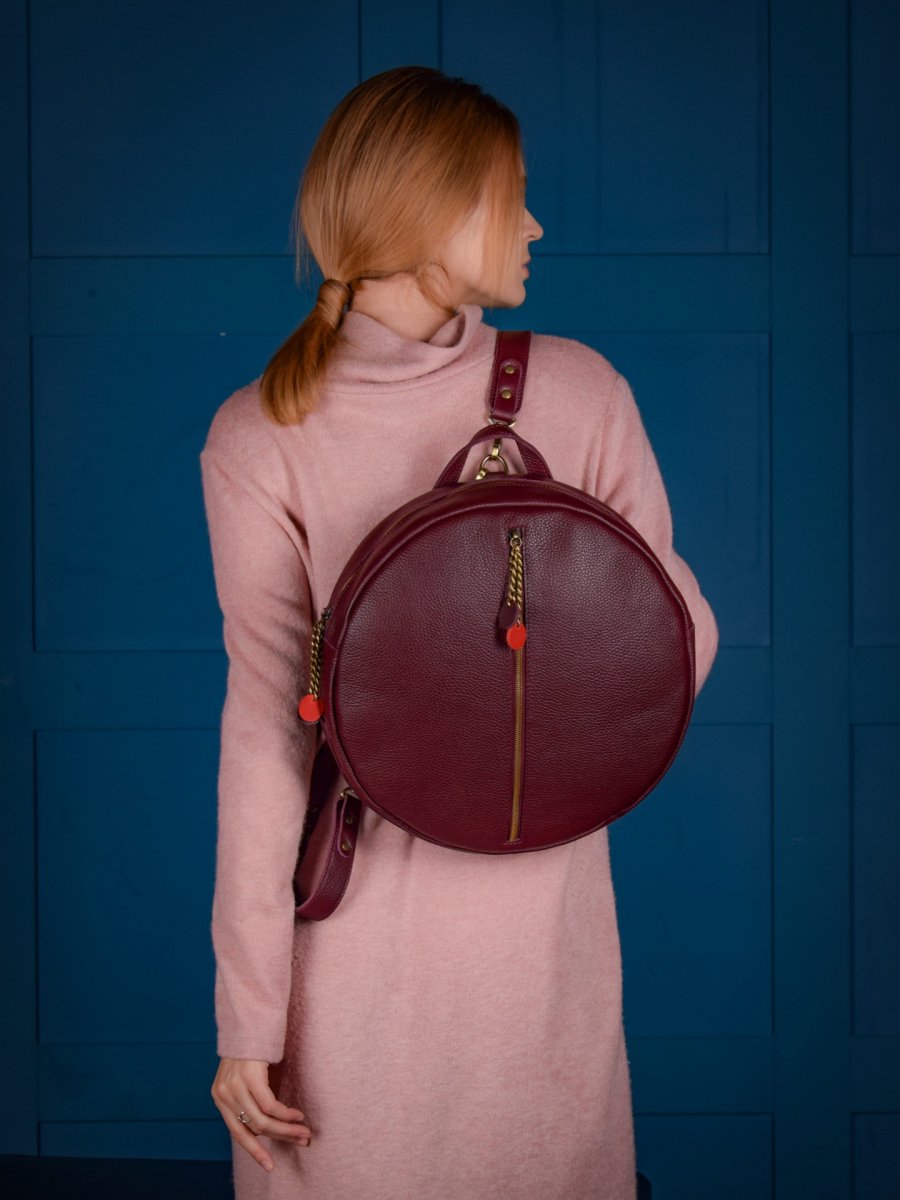 Leather backpack Orion Bordo-shine