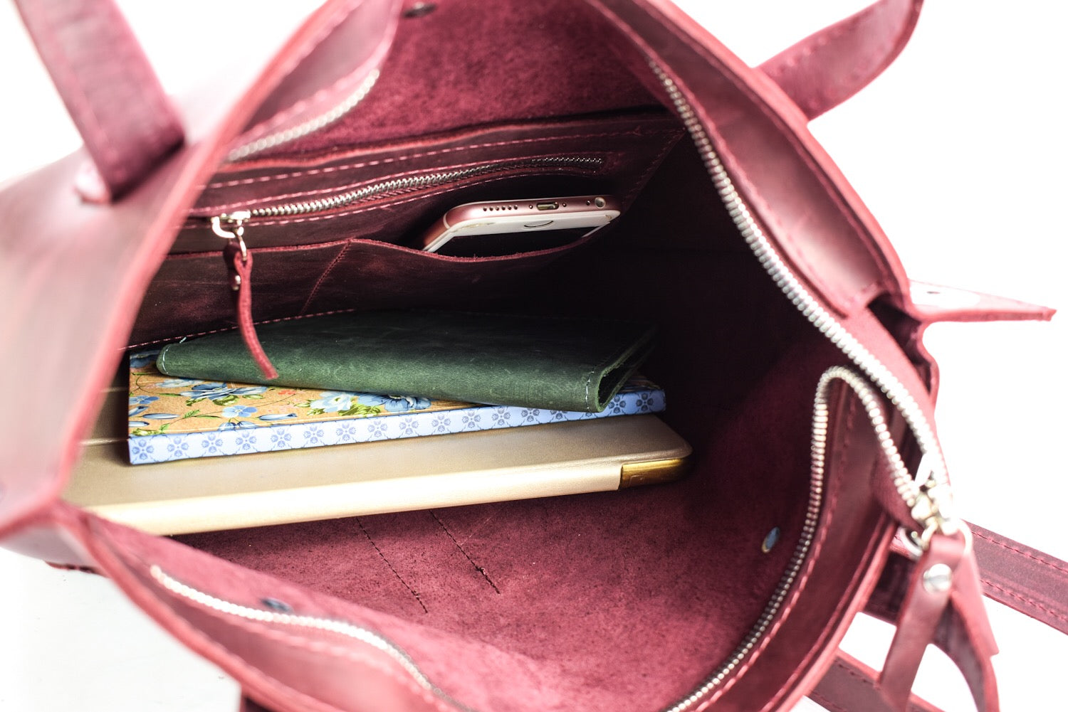 Leather Tote Bag Marsala "S"