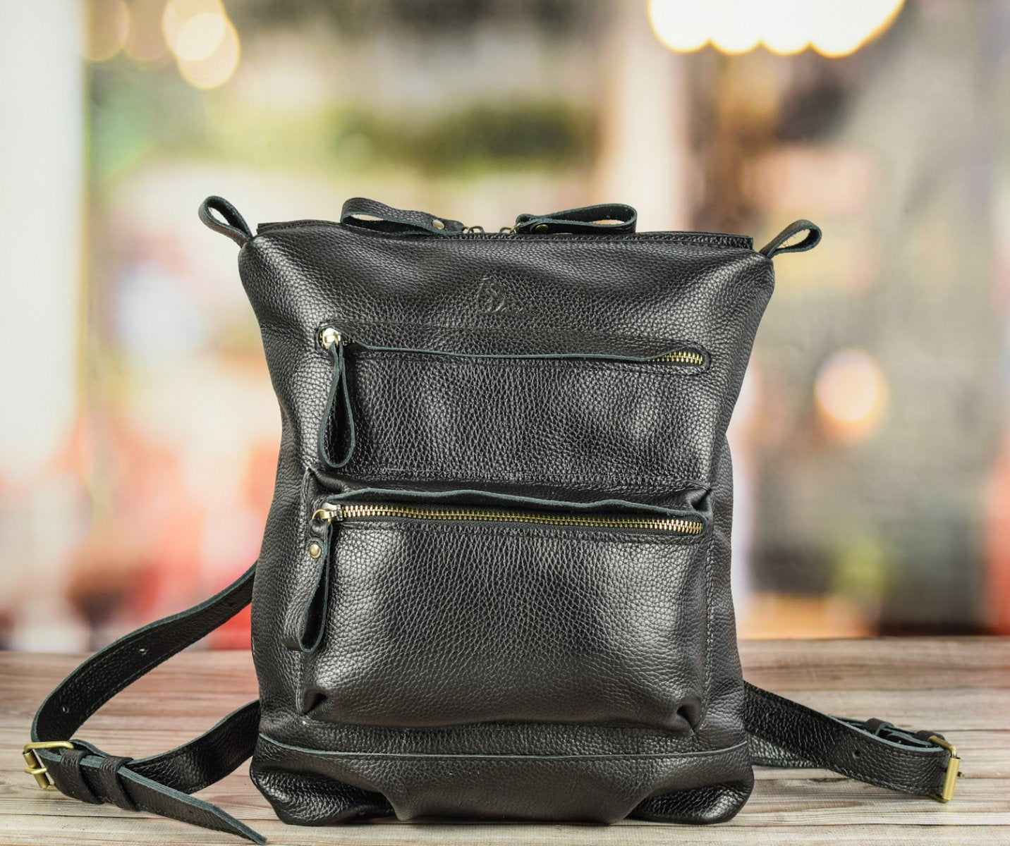 Leather backpack Boston Black-shine