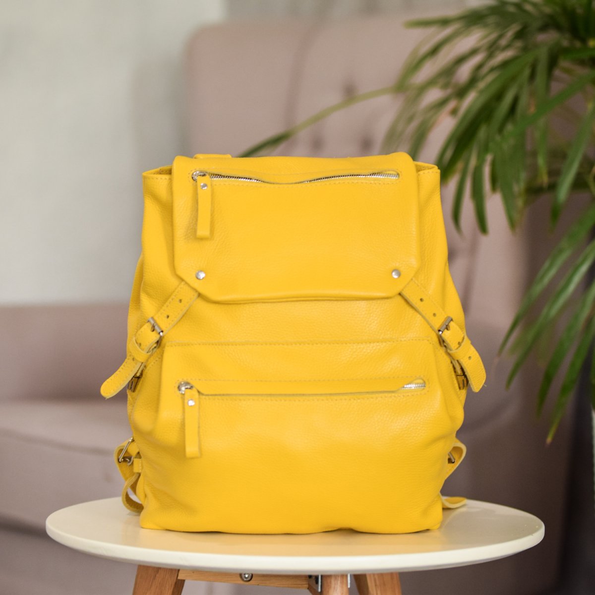 Leather backpack Trip Yellow-shine