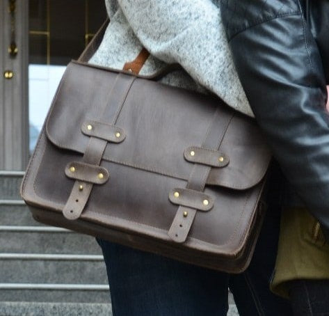 Leather briefcase Folio Brown