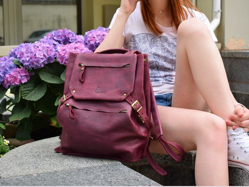 Leather backpack Trip Marsala