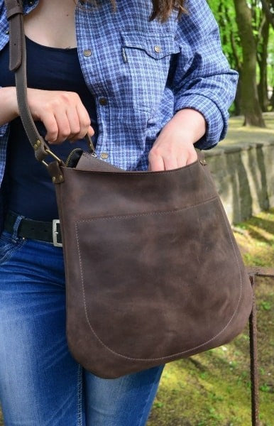 Brown leather messenger bag