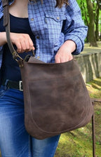 Brown leather messenger bag