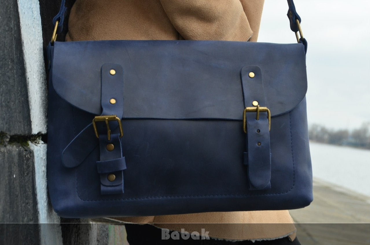 Leather Crossbody Bag Blue