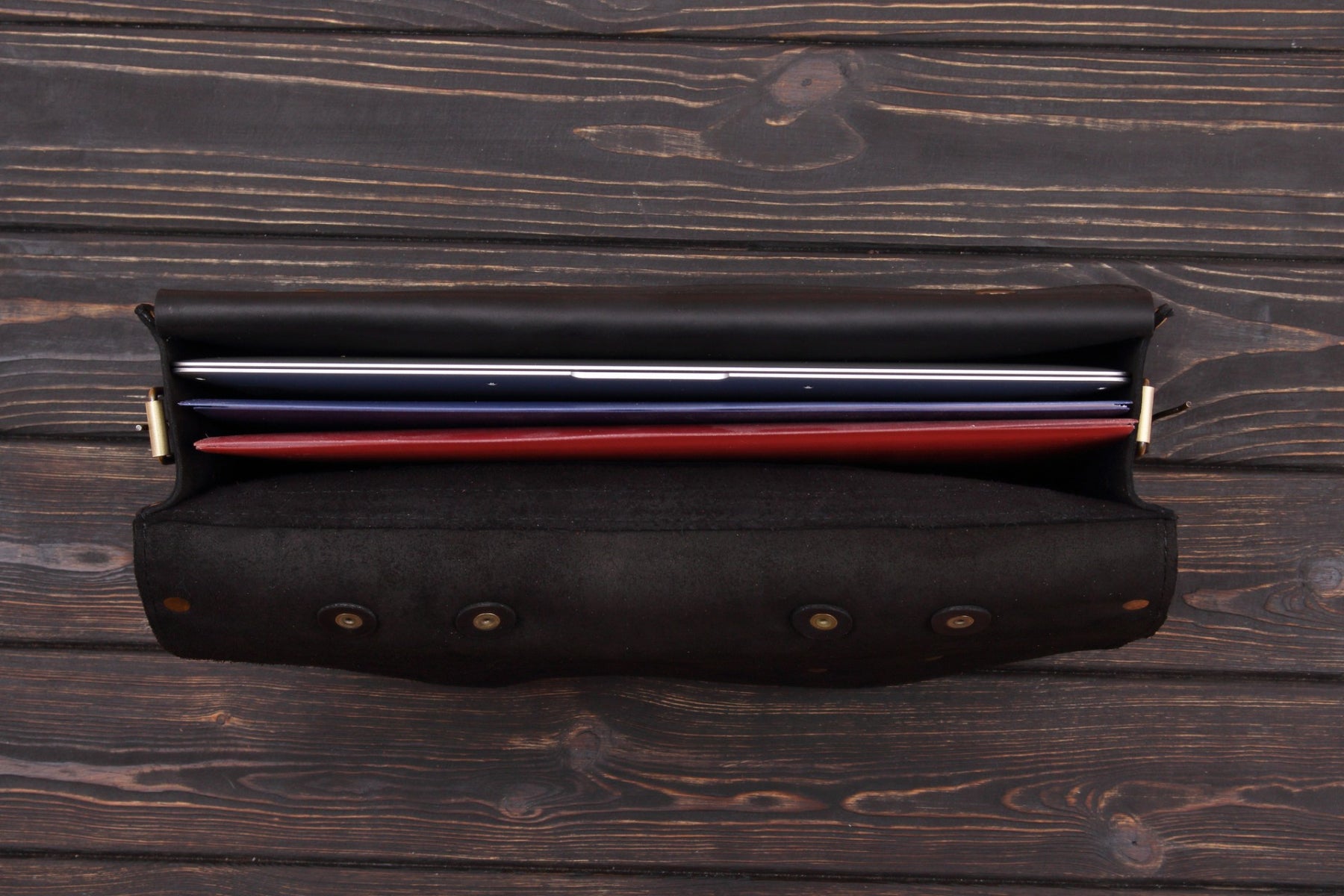 Leather briefcase Folio Black