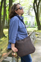 Brown leather messenger bag
