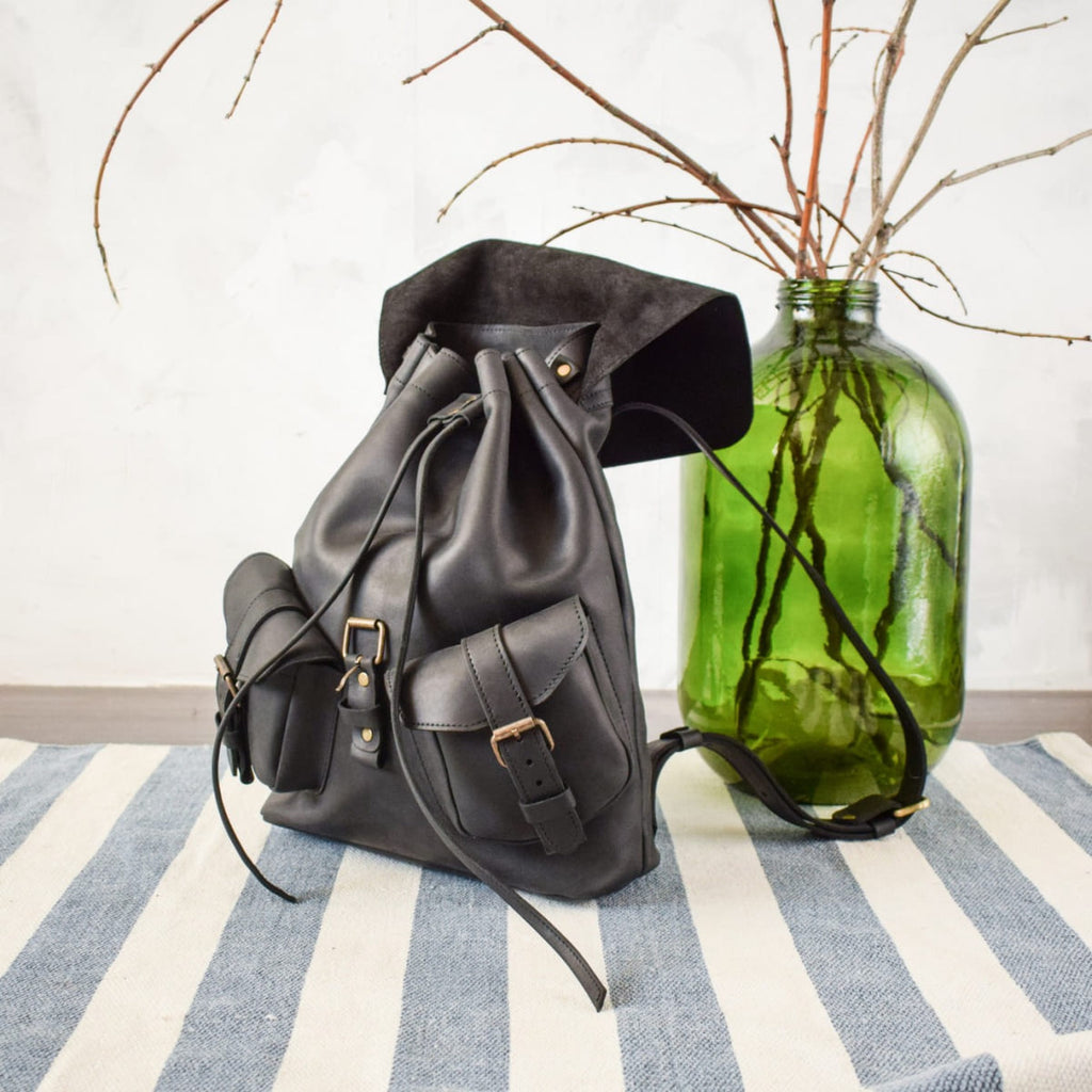 Leather backpack ROCK Black