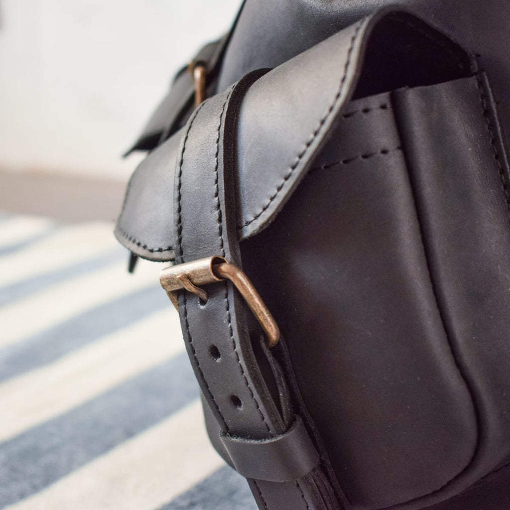 Leather backpack ROCK Black