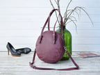 Round leather bag Marsala