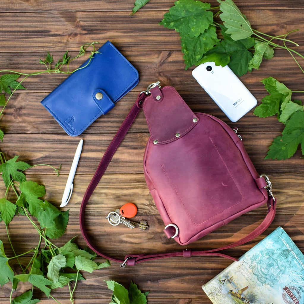 Leather backpack Sling-Bag Marsala