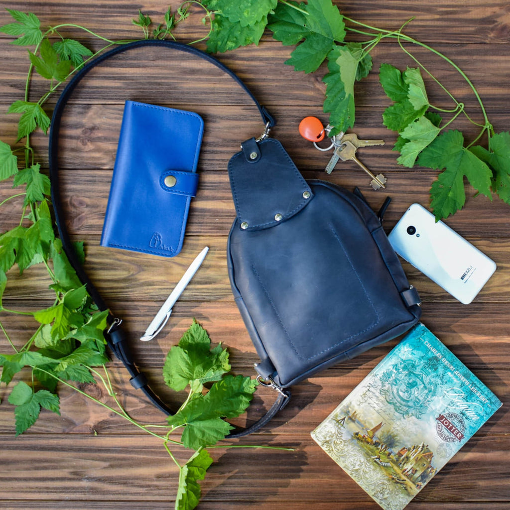 Leather backpack Sling-Bag Blue