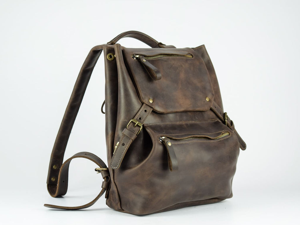 Trip leather backpack in three sizes