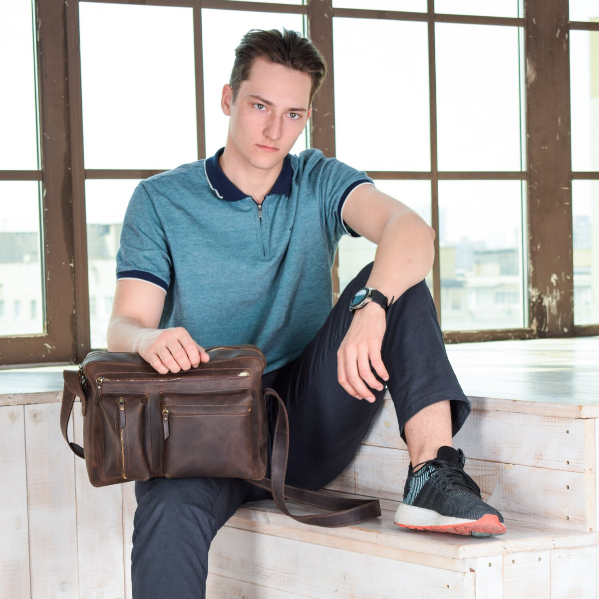 Leather bag City Brown