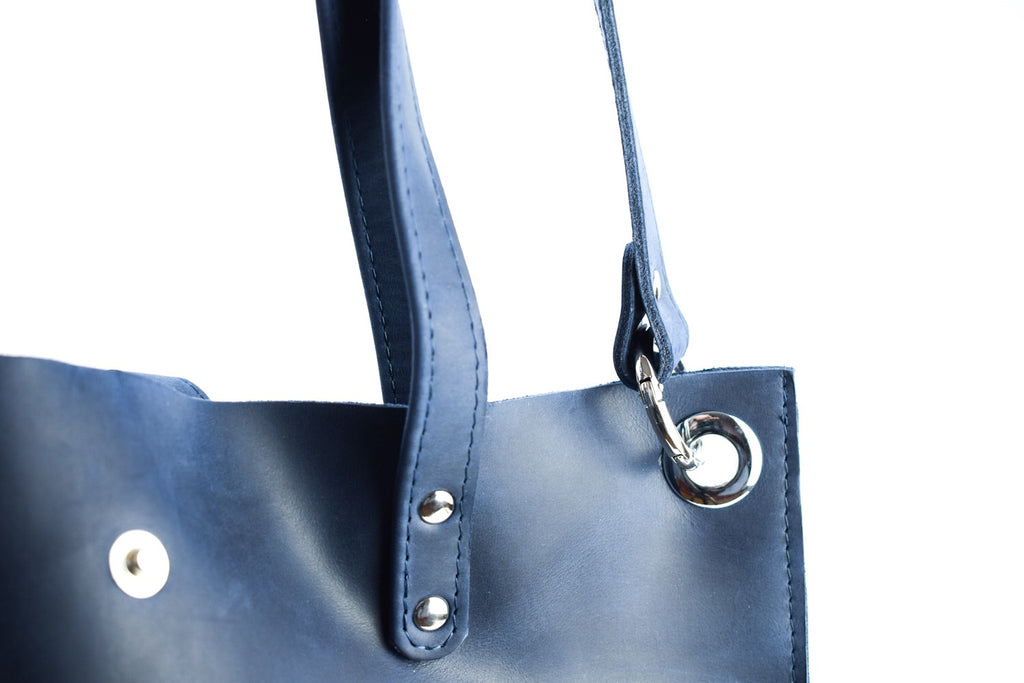 Leather Tote Bag Blue"L"