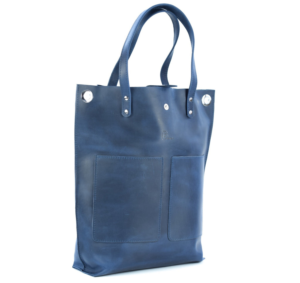 Leather Tote Bag Blue"L"