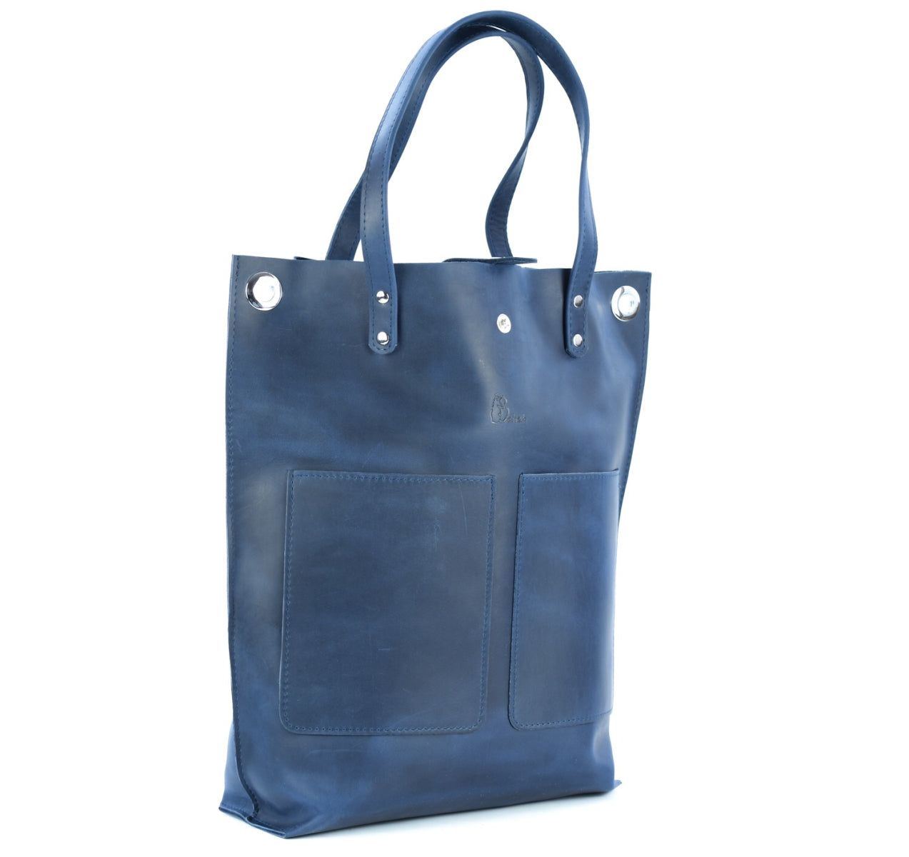 Leather Tote Bag Blue"L"