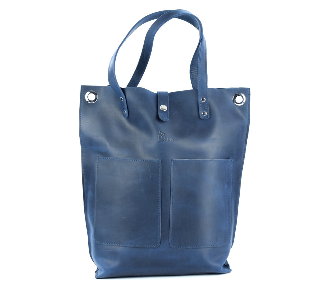 Leather Tote Bag Blue"L"