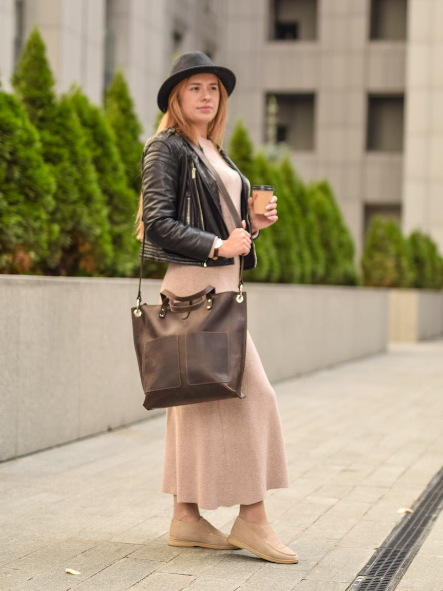 Leather Tote Bag Brown