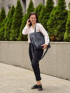 Leather Tote Bag Blue