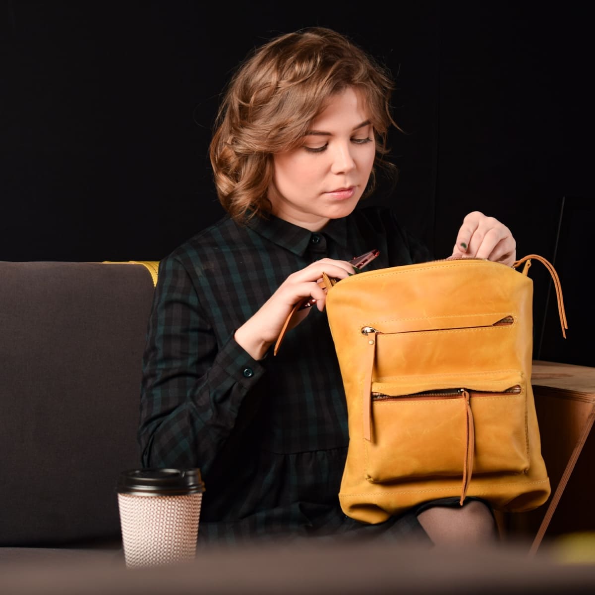 Leather backpack Boston Camel