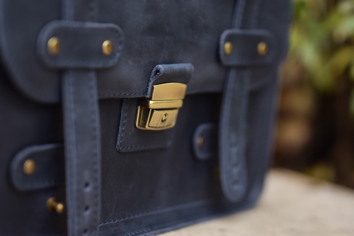 Leather Messenger Briefcase Blue