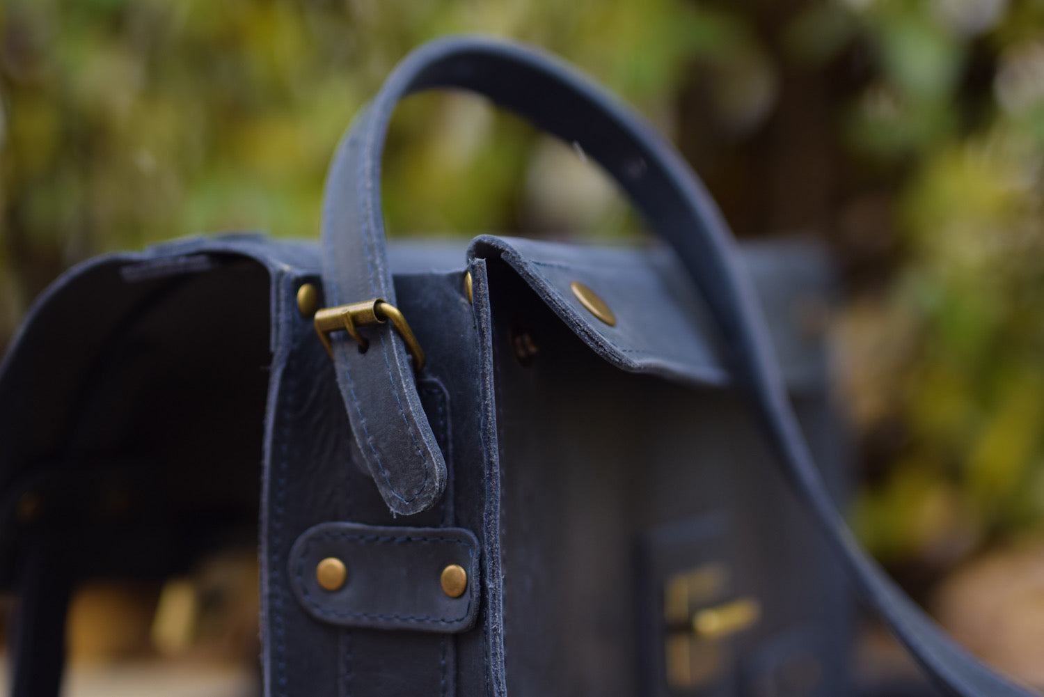 Leather Messenger Briefcase Blue