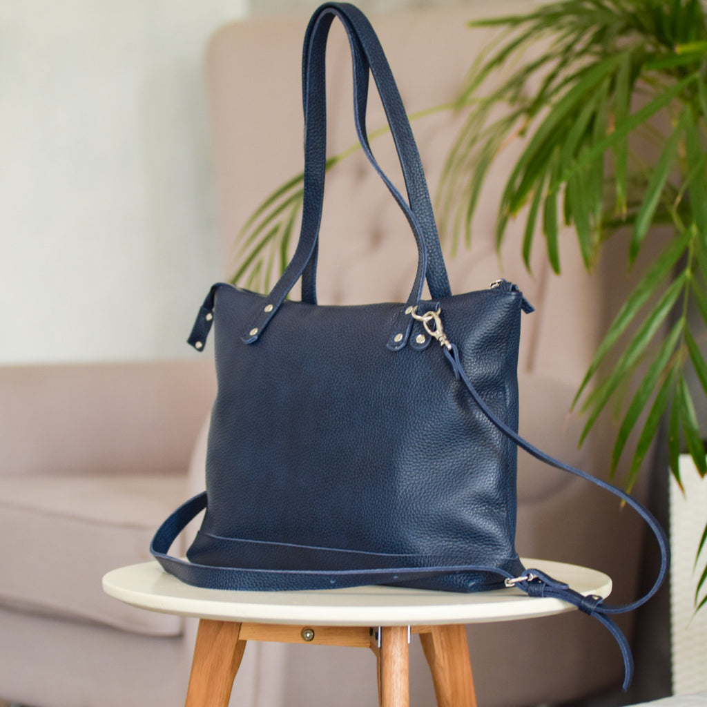 Leather bag Lady Boss Blue-shine + lining + shoulder strap