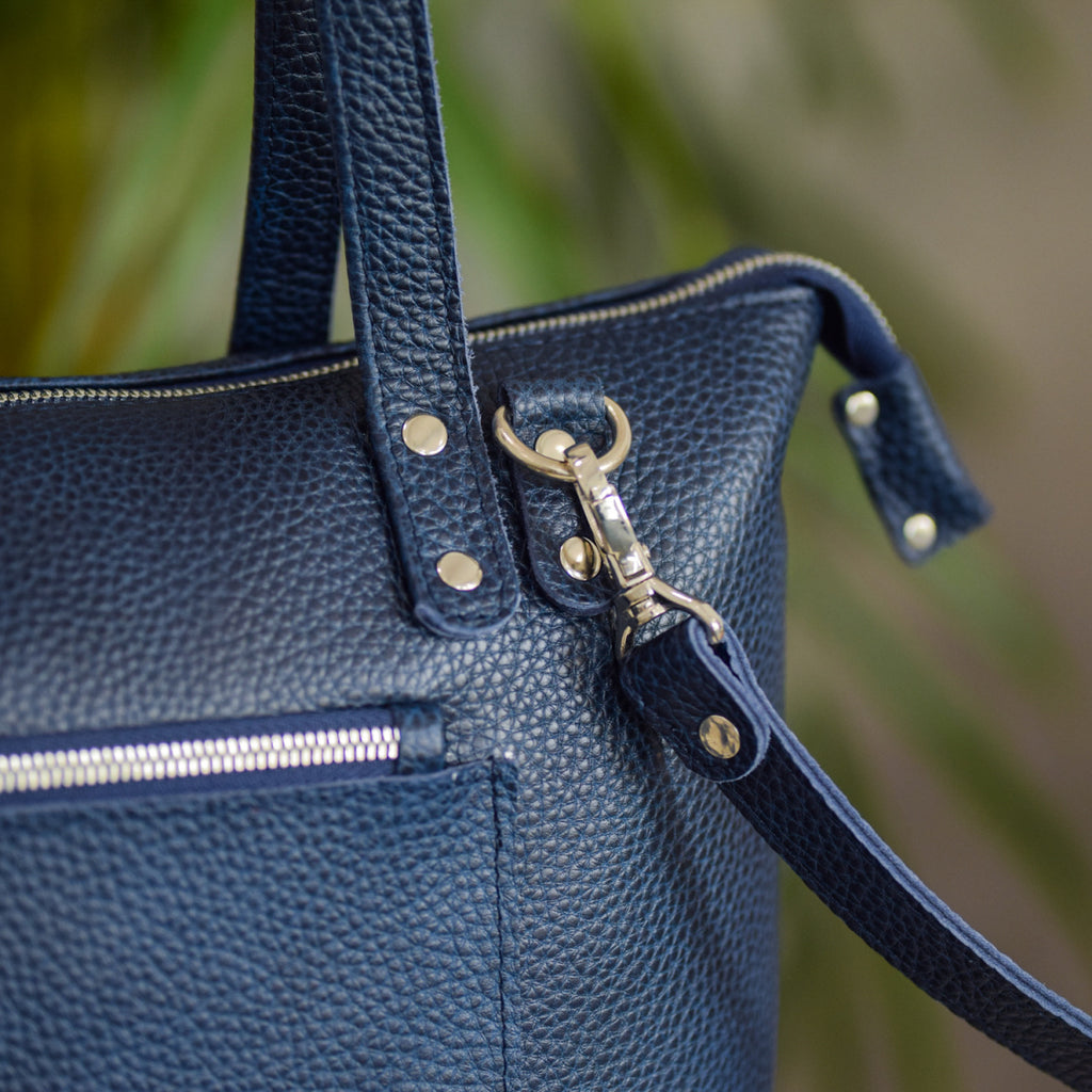 Leather bag Lady Boss Blue-shine + lining + shoulder strap