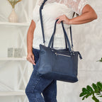 Leather bag Lady Boss Blue-shine + lining + shoulder strap