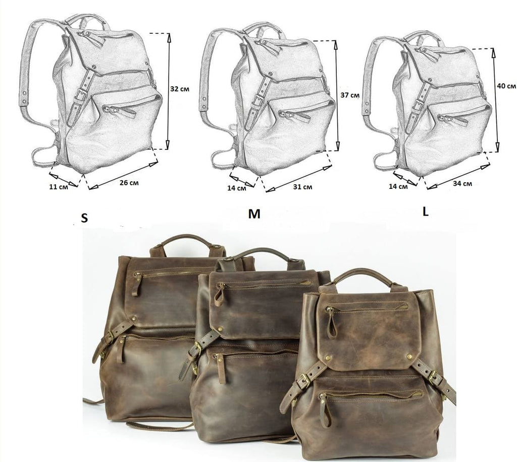 Trip leather backpack in three sizes