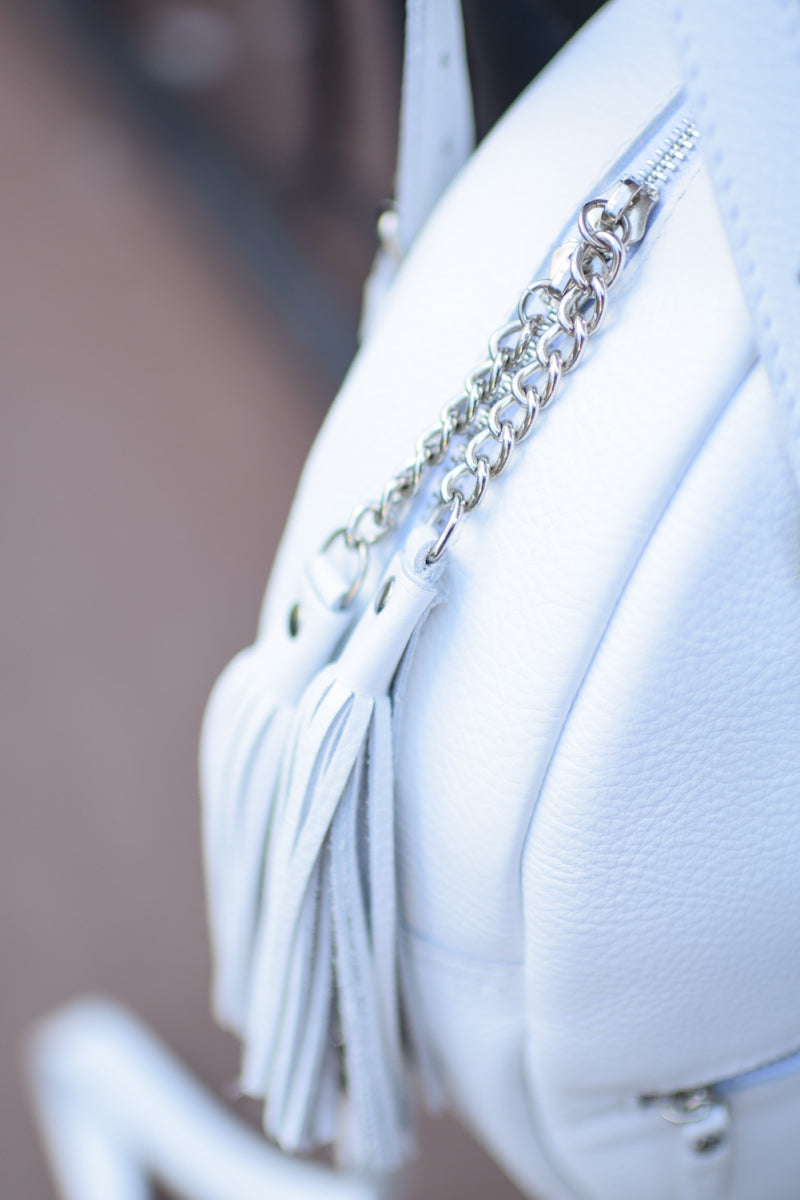 Round White-shine leather bag
