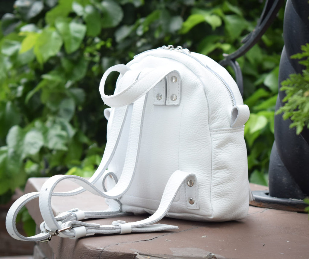 Leather backpack Milashka White-shine