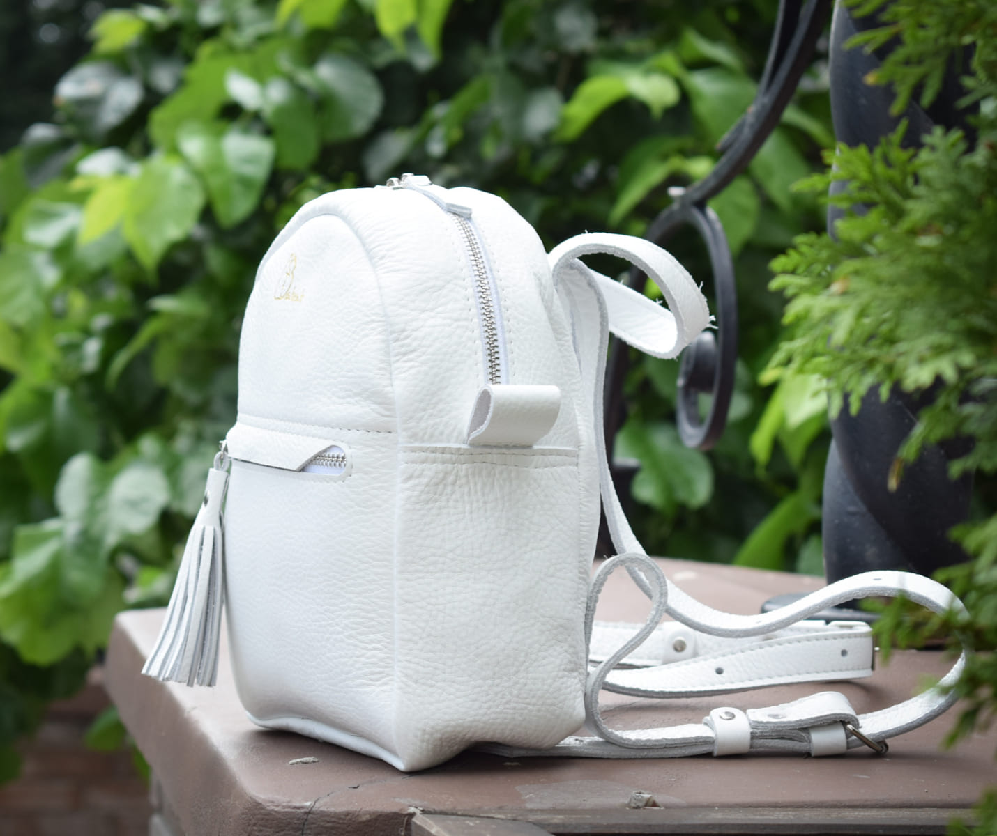 Leather backpack Milashka White-shine