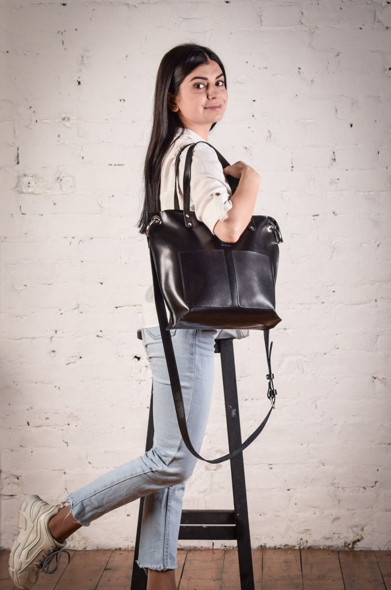 Leather Tote Bag Black-Onix "S"
