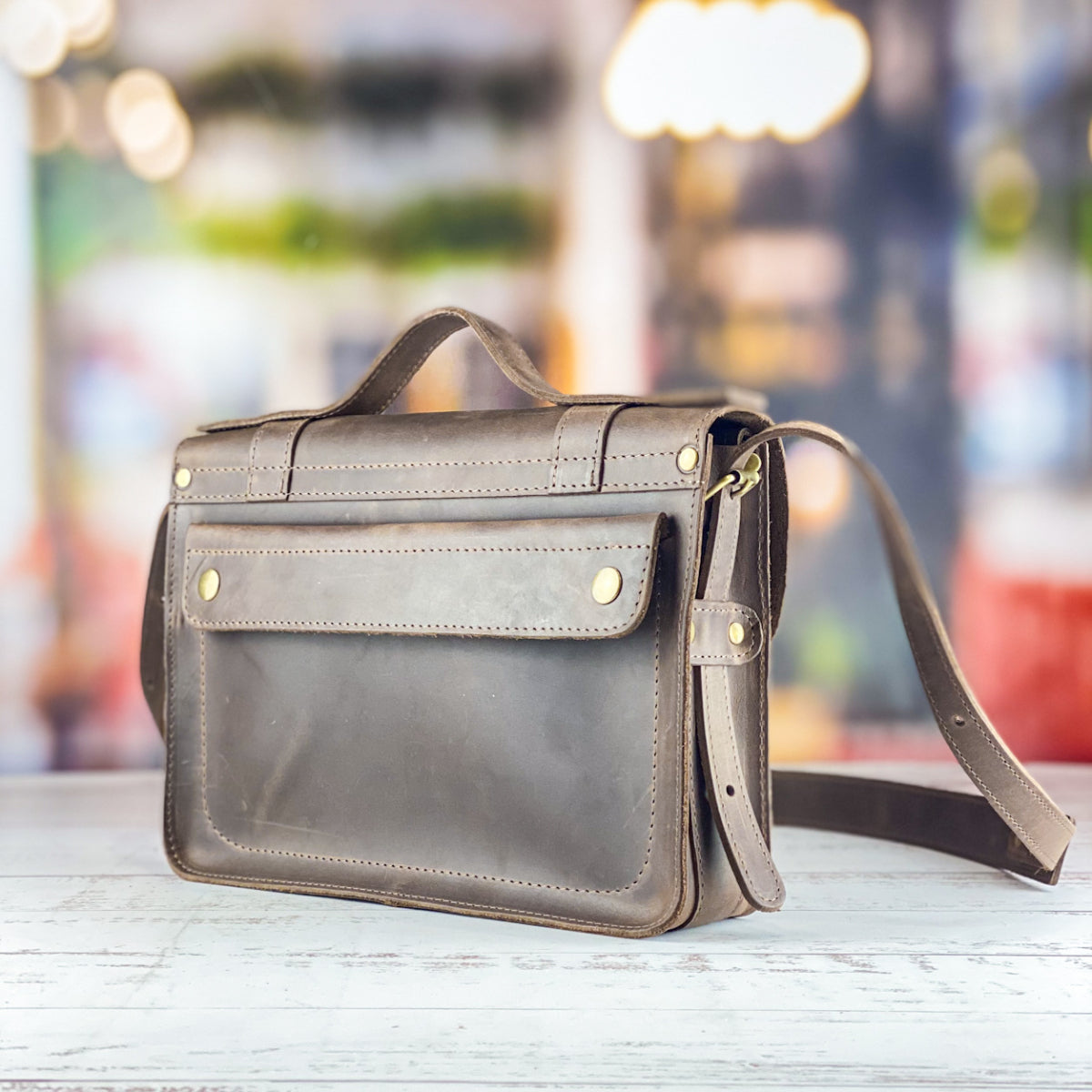 Leather briefcase Folio Black