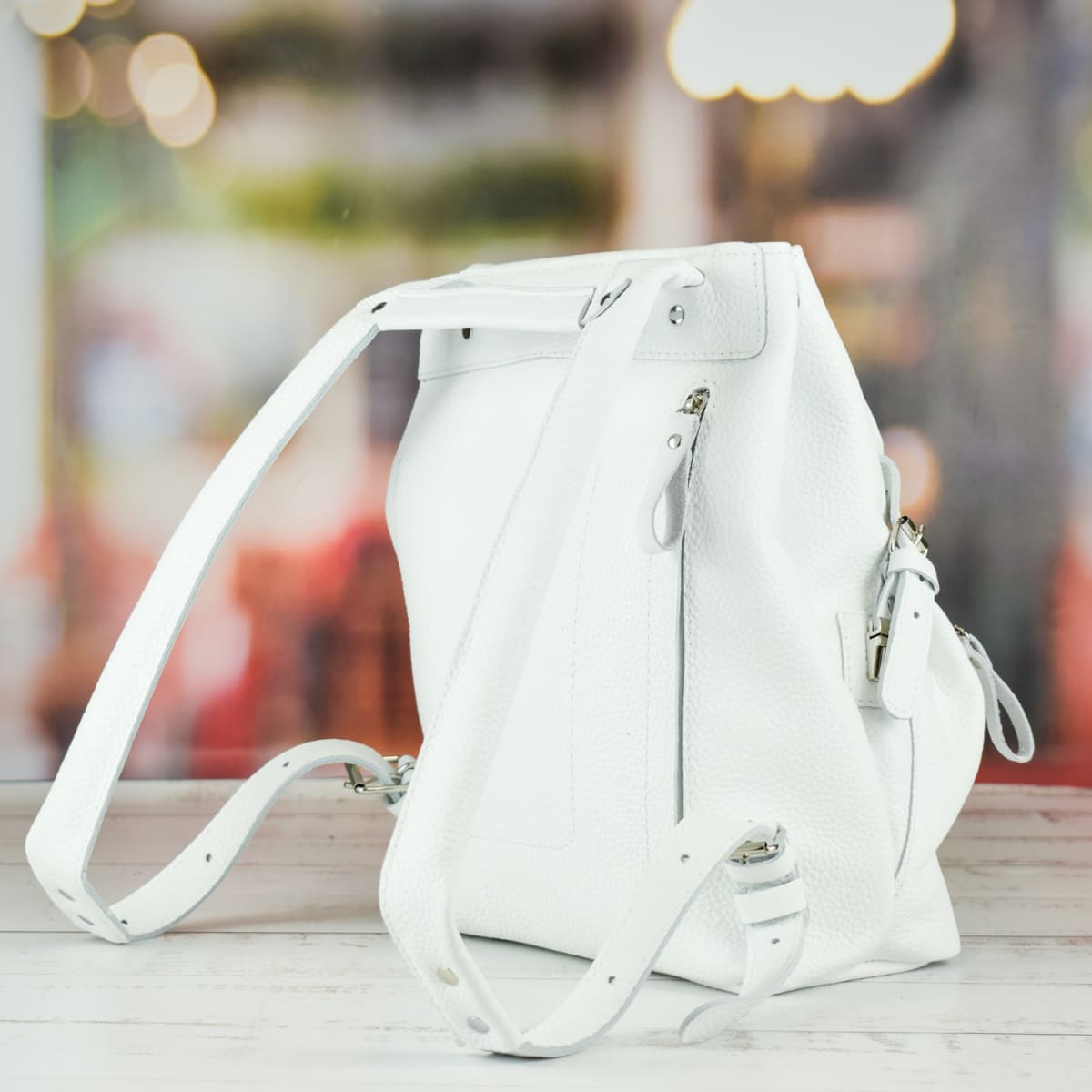 Leather backpack Trip White-shine "S"
