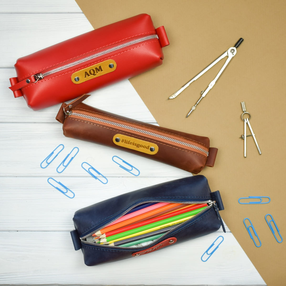 Leather pencil case with zipper 075 S/ 074 M