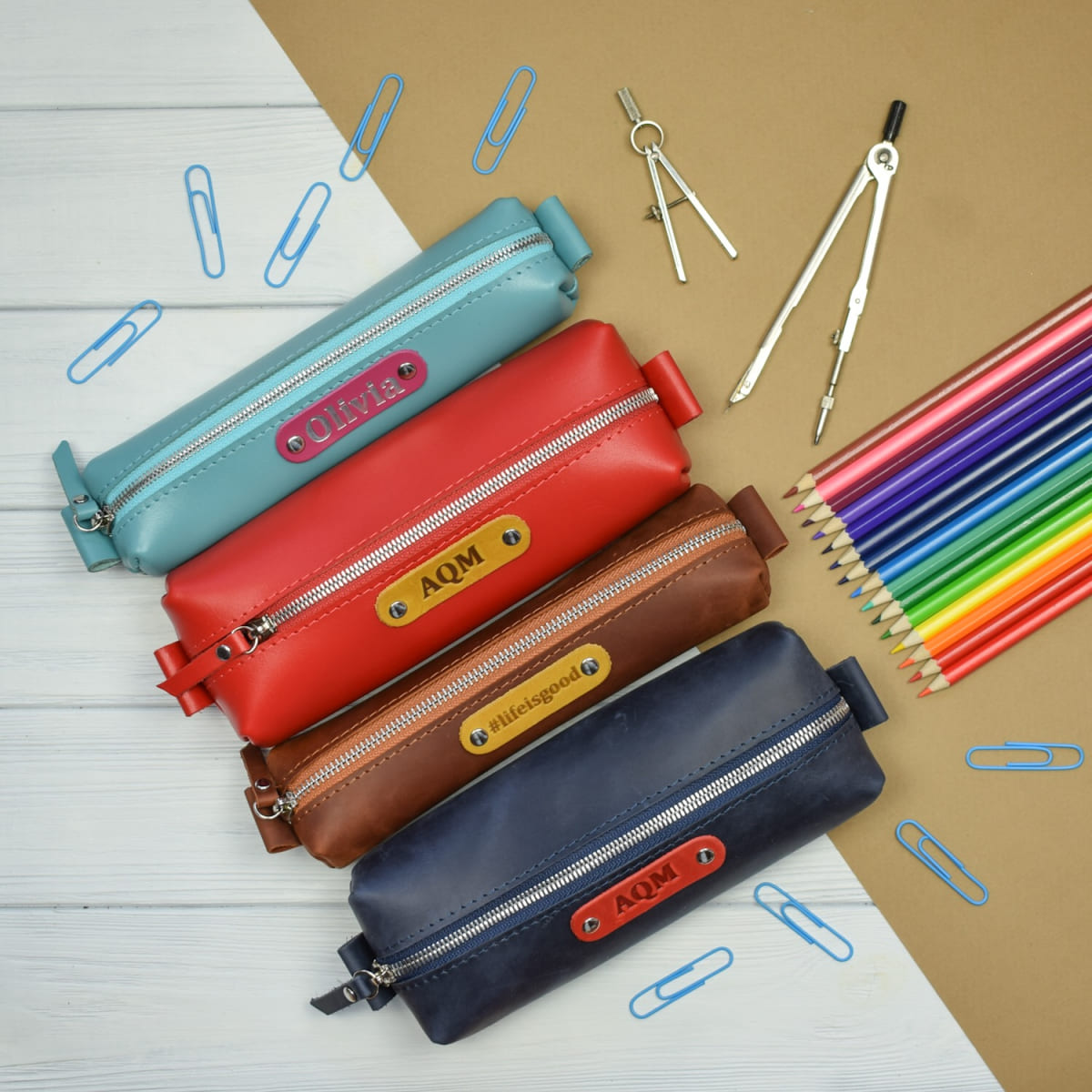 Leather pencil case with zipper 075 S/ 074 M